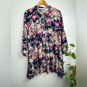 Umgee Usa Floral S Oversized Minimalist boho Flowy woven Long Sleeve Midi Dress